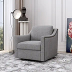 Poltrona Girevole a 360 Gradi in Tessuto di Cotone Lino Delicato sulla Pelle Design Ergonomico