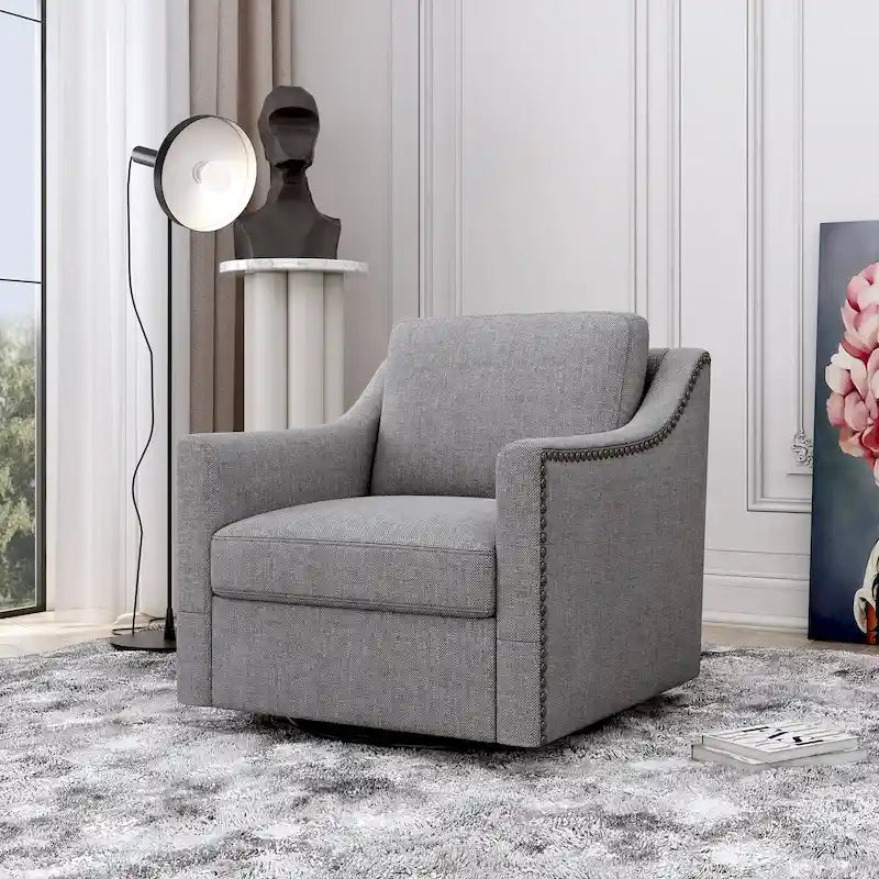 Poltrona Girevole a 360 Gradi in Tessuto di Cotone Lino Delicato sulla Pelle Design Ergonomico