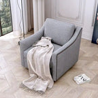 Poltrona Girevole a 360 Gradi in Tessuto di Cotone Lino Delicato sulla Pelle Design Ergonomico