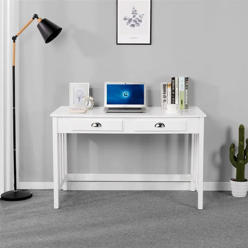 Scrivania per Computer, Postazione di Lavoro Moderna con Organizer Galleggiante Rimovibile, 4 Cassetti, Gambe in Legno di Pino